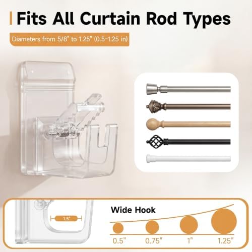 Universal Heavy Duty Curtain Rod Brackets, No Drill Curtain Rod Brackets - Image 3