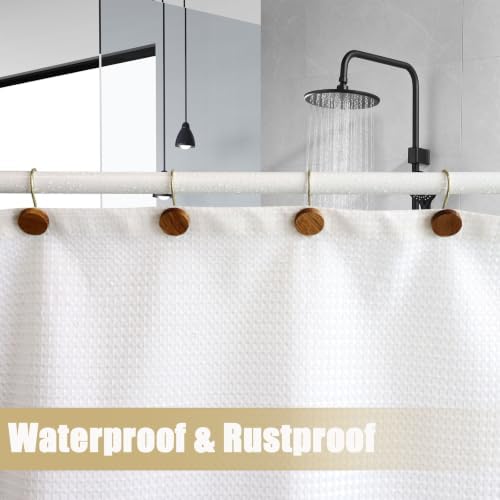 Shower Curtain Hooks, Wood Decorative Shower Curtain Rings, Modern Round Log - Image 5