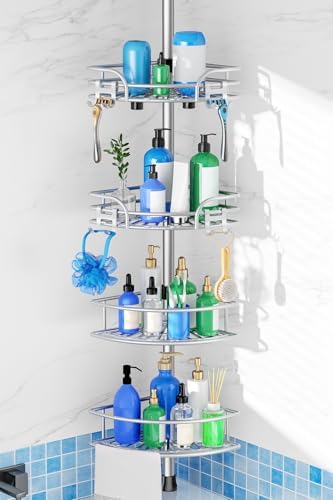 HAMITOR Corner Shower Caddy Tension Pole, Space-saving Bathtub Shelves by HAMITOR
