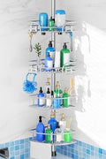 HAMITOR Corner Shower Caddy Tension Pole, Space-saving Bathtub Shelves by HAMITOR