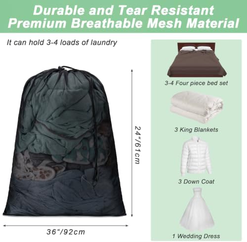 2 Pack Mesh Travel Laundry Bag 24" x 36"Extra Large Dirty Clothes Organizer - Image 2