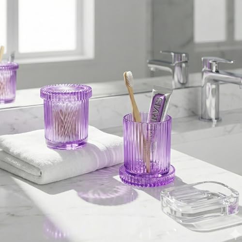 Purple Thick Glass Bathroom Qtip Holder, 2 Pack - Image 6