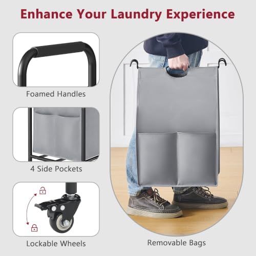 Tajsoon Laundry Sorter, 5 Section Laundry Hamper, Laundry Cart - Image 5
