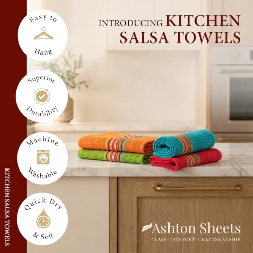 100% Cotton Salsa Kitchen Towels – 8 Pack Dish Towels, Kitchen Cleaning & Drying - Image 2
