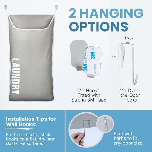 Hanging Laundry Hamper Bag XL 40x22", Space Saving over the Door Storage Bags - Image 6