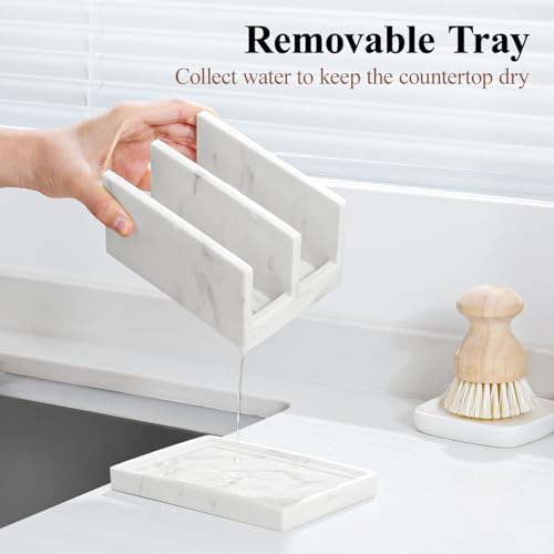 Luxspire Kitchen Sponge Holder wtih Drain Tray, 2 Compartment, Gravel White - Image 3