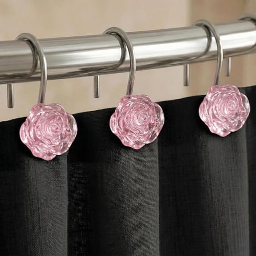 Pink Rose Shower Curtain Hooks: Cute Flower Bathroom Curtain Rings - Image 2