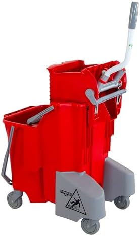 UNGER Commercial Red Restroom Dual-Compartment Mop Bucket w/Wringer COMBR - Image 2