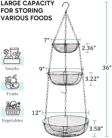 FANGSUN Hanging Fruit Basket for Kitchen, 3-Tier Hanging Fruit Basket - Image 6