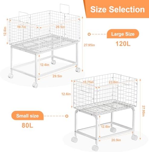 Laundry Basket with Wheels, 80L Wire Rolling Laundry Basket with Pull Handle - Image 7