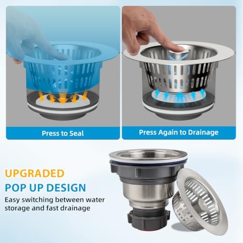 Hibbent Metal Kitchen Sink Drain Strainer and Stopper, SUS304 Body & Basket - Image 3