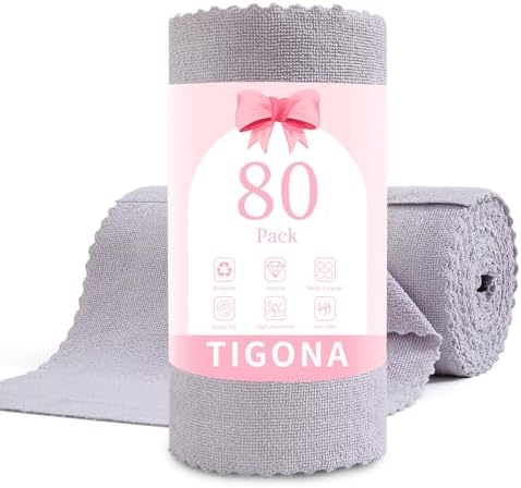 80 Pack Microfiber Cleaning Cloth Roll, Lint Free Rags & Tear Away Reusable by Tigona
