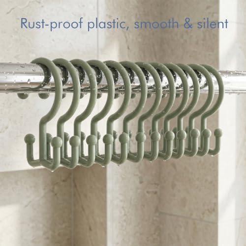 Bathway Green Shower Curtain Hooks, 12 Plastic Double Shower Curtain Rings - Image 5