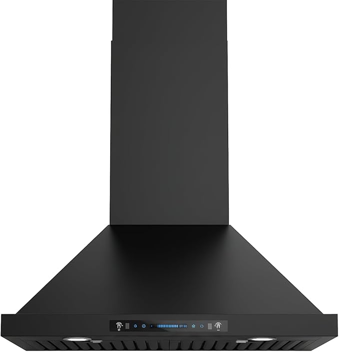 JOCO 30 Inch Black Wall Mount Range Hood, 900 CFM Stainless Steel Kitchen Chimney Vent Hood, Convertible for Ducted or Ductless Installation, 4-Speed Gesture/Touch/Remote Control P02-30G-B