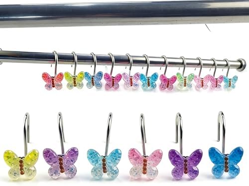 Two Fish Home Fashions Set of 12 Decorative New ButterflyShower Curtain Hooks by TwoFishHomeFashionLLC
