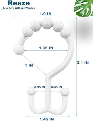 Resze 12 PCS White Double Shower Curtain Hooks, Plastic Shower Curtain Ring - Image 2