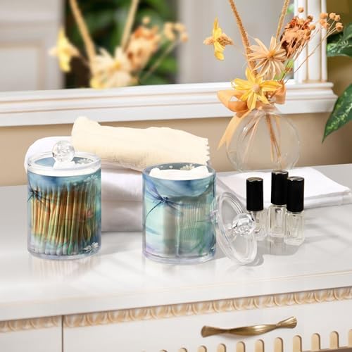2 Pack Apothecary Jars Bathroom Watercolor Dragonflies Qtip Holder Dispenser - Image 7