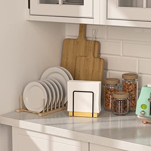 Wican Napkin Holder for Table, Bamboo Iron Standing Napkin Dispenser - Image 3