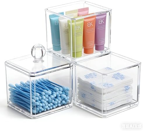 Stackable Square Acrylic Cotton Ball Holder Q-tip Holder Bathroom Swab Dispenser by Unknown