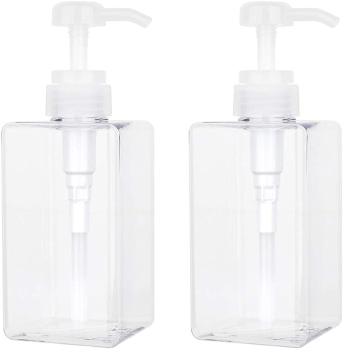 Plastic Pump Bottle Refillable Lotion Soap Dispenser 15oz Clear 2 Pack | Sturdy by JiatuA
