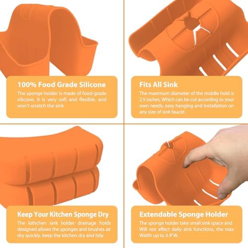 Sponge Holder for Kitchen Sink, Silicone Sink Saddle Caddy Organizer Rack - Image 2