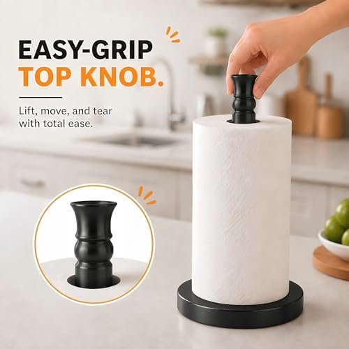 Black Paper Towel Holder Countertop, Stainless Steel Heavy Weighted Base - Image 4