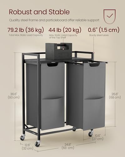 VASAGLE Laundry Sorter 2 Section, Rolling Cart - Image 6