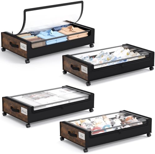 Yecaye Under Bed Storage with Wheels, 4 Pack Under Bed Storage Containers by Yecaye