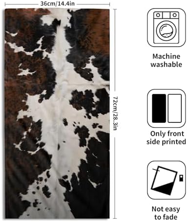 Cow Fur Texture Hand Towels 2 Pack 28x14 Inch White Black Brown Animal Skin - Image 2
