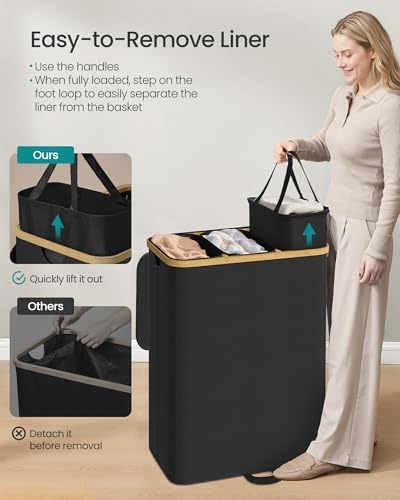 SONGMICS Laundry Hamper with Lid, 170L Laundry Basket，3 Compartments - Image 3