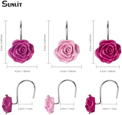 Sunlit Rose Shower Curtain Hooks, Home Decorative Flower Shower Curtain Rings - Image 2