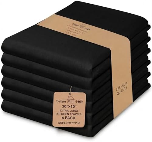 Urban Villa Kitchen Towels Cotton Dish Towels 20”x30” Black by CottonTrends