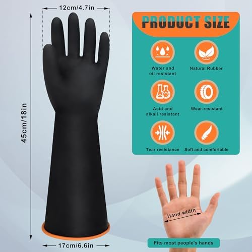 18" XL Size Latex Chemical Resistant Gloves, Reusable Heavy Duty Long Rubber - Image 2