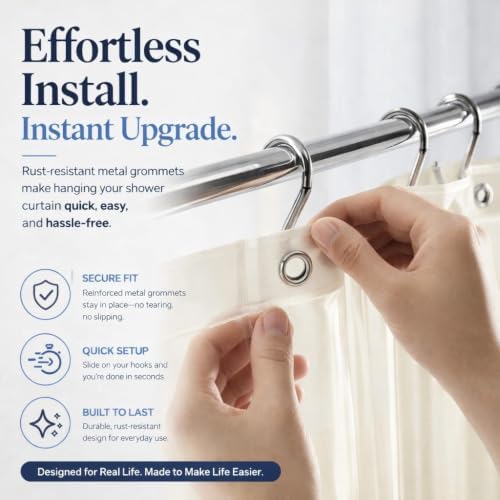 EHZNZIE Cream Shower Curtain Liner 72x72, PEVA Waterproof Bath Curtain - Image 5