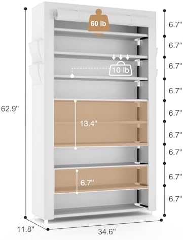 VILICK Shoe Rack with Cover Narrow Shoe Organizer with Pockets 10 Tier Tall - Image 3
