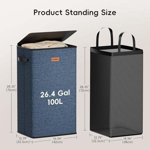 100L Laundry Hamper with Lid, Large Clothes Hampers with Removable Bag - Image 6
