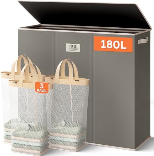 SOLEDI 180L 3-Section Laundry Hamper by SOLEDI