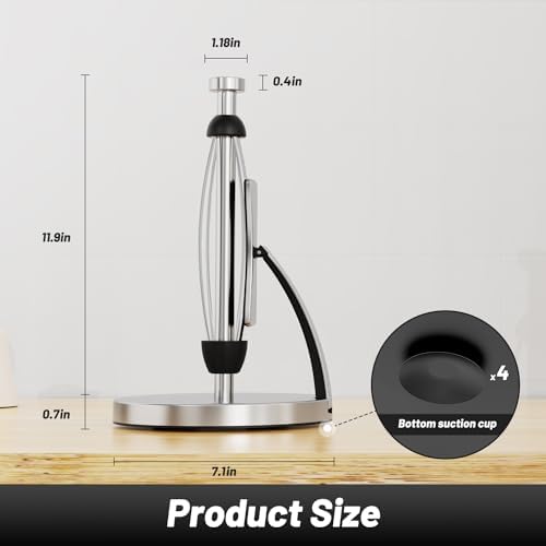 VEHHE Silver Paper Towel Holder Countertop, Spring Activated Arm - Image 3