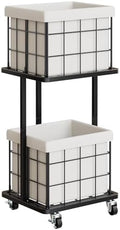 80L Vertical Laundry Sorter, 2 Tier Metal Rolling Laundry Basket by Gasvadivum