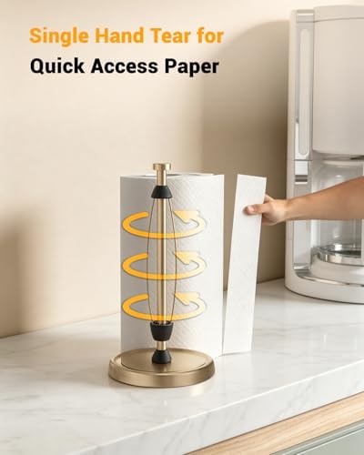 Paper Towel Holder Countertop, Stainless Steel, Weighted Base, Warm Gold - Image 3