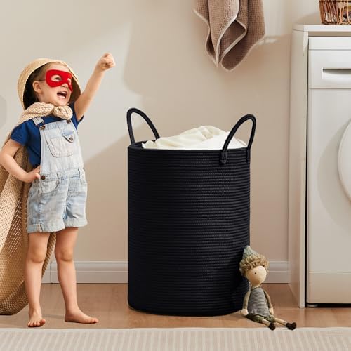 60L Black Laundry Basket Hamper Woven Rope Clothes hamper - Image 6
