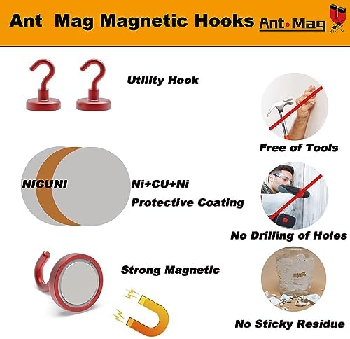 Ant Mag Strong Magnet Hooks 100lbs+ Pulling Force Neodymium Hooks Hangers Heavy - Image 4