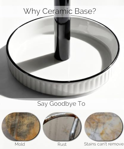 Paper Towel Holder, Ceramic Heavy Plate Base Wobble-Free, Roll Stand-Wh-bk - Image 3