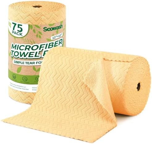 Microfiber Cleaning Cloths Roll 75 Pack 12x12 Inch Lint Free by SOOWASH