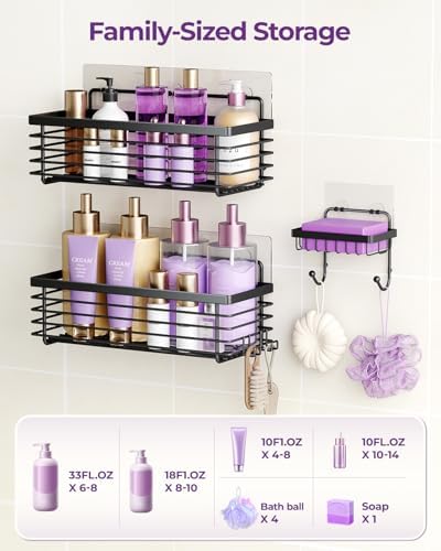 ODesign Shower Shelves Adhesive 3 Pack Stainless Steel Storage Shelve-Black - Image 5