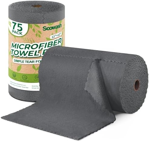 Microfiber Cleaning Cloths Roll 75 Pack 12x12 Inch Lint Free by SOOWASH