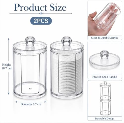 2 Pcs Cotton Round Holder with Lid Plastic Pad Dispenser - Image 2