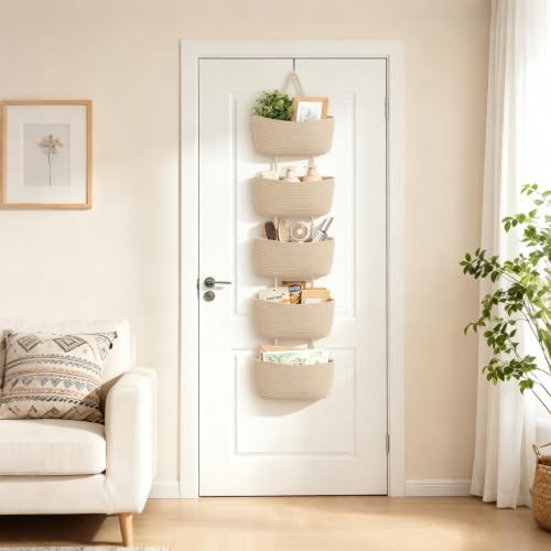 Dahey Over The Door Hanging Basket Storage 5-Tier Woven Wall Basket - Image 3