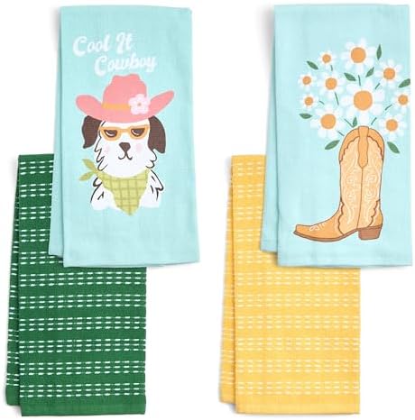 Ritz 4-Piece Kitchen Towel Set, Cool It Cowboy Dog & Daisy Boot Prints by RITZ