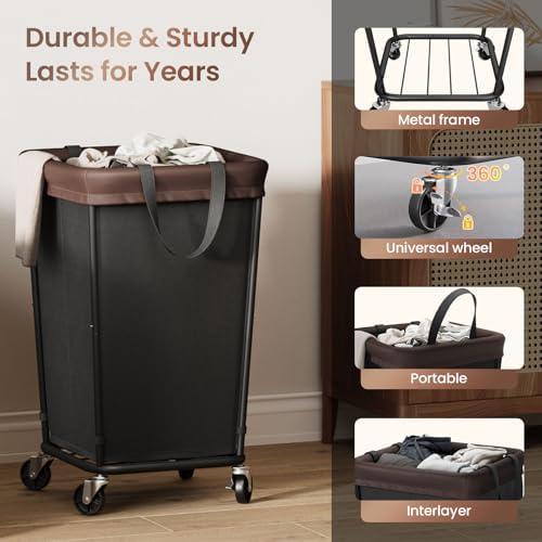 160L Laundry Basket with Wheels, 2-section Rolling Laundry Basket, Large - Image 6